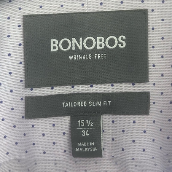 Bonobos Men’s Slim Fit Wrinkle Free Lavender Polka Dot Button Up Size 34/ 15 1/2 - Picture 3 of 6